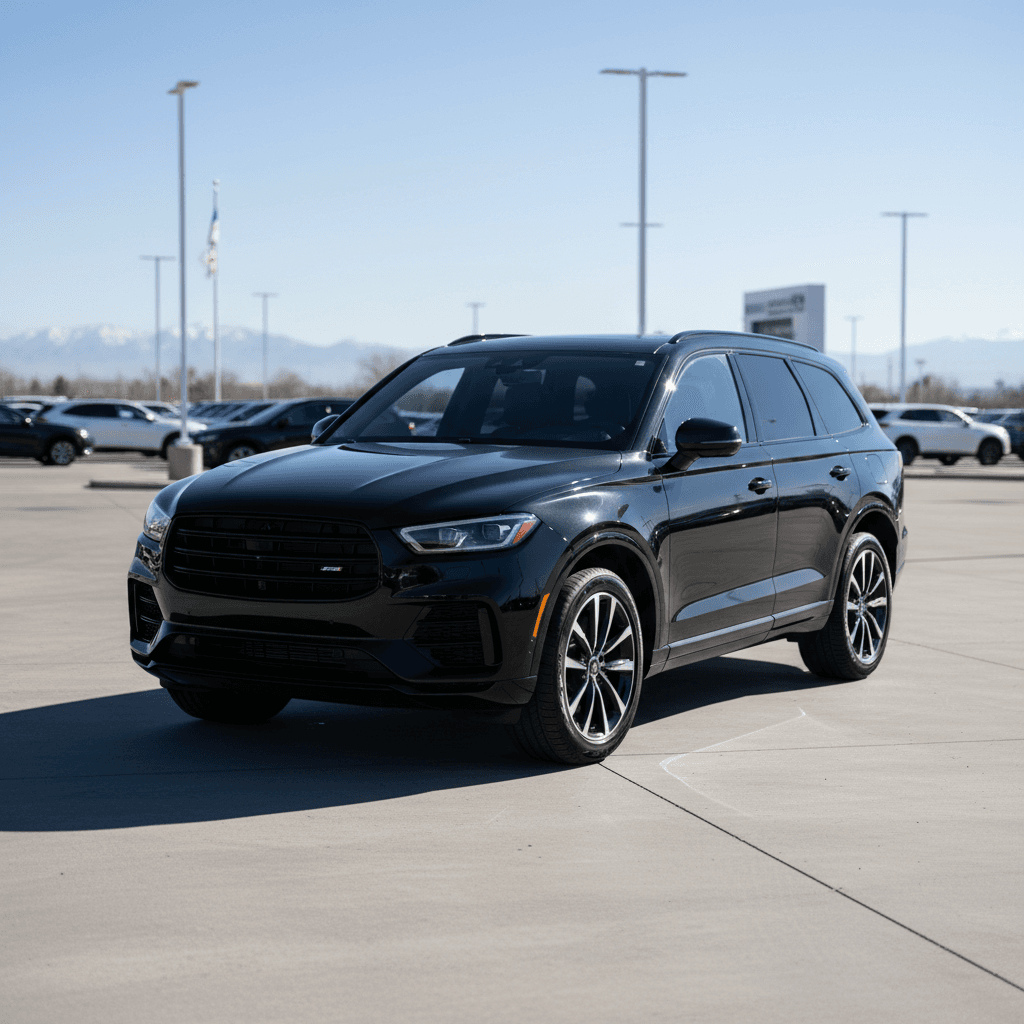 Black SUV on dealership lot