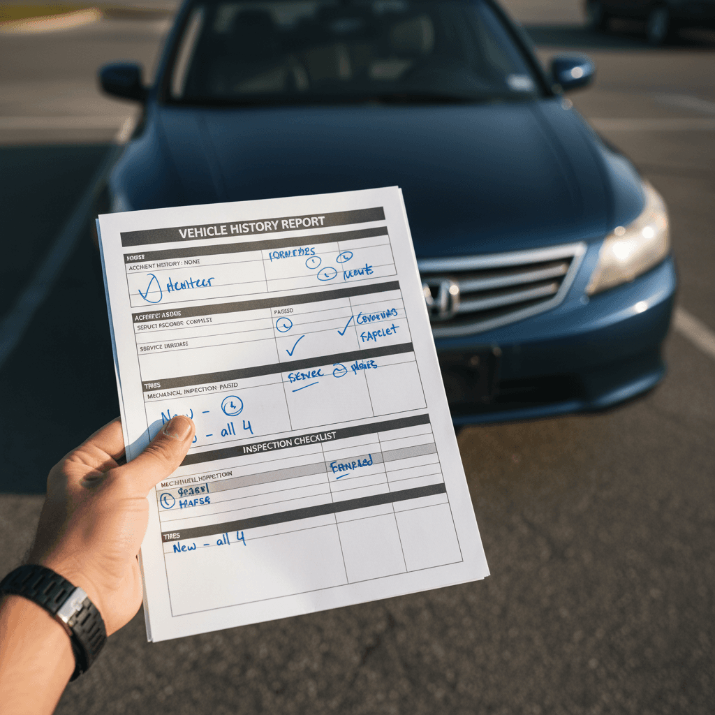 Vehicle history report and inspection details