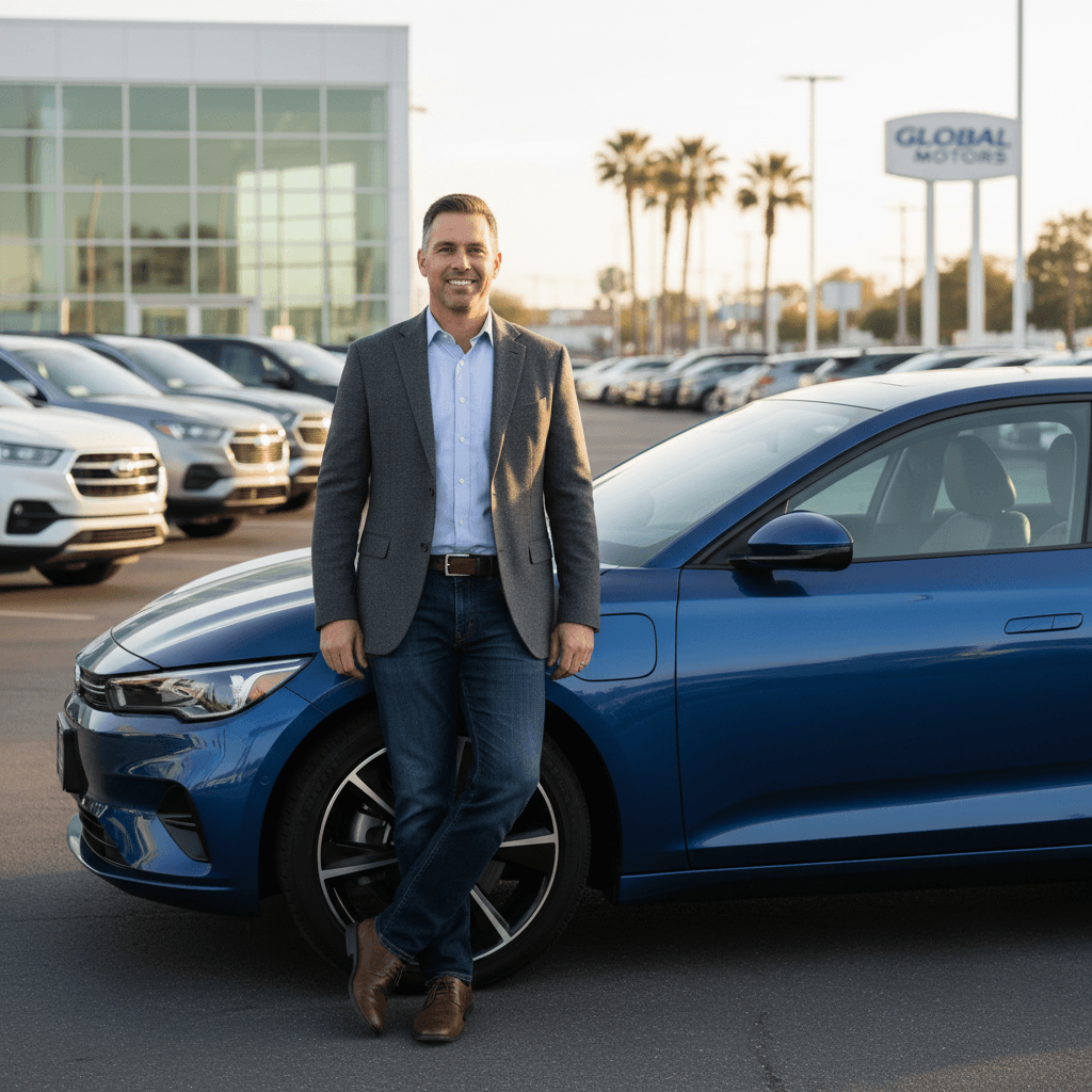 Friendly dealership staff member at the lot