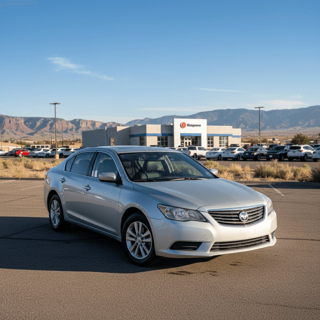 Silver sedan at Snow Used Autos lot